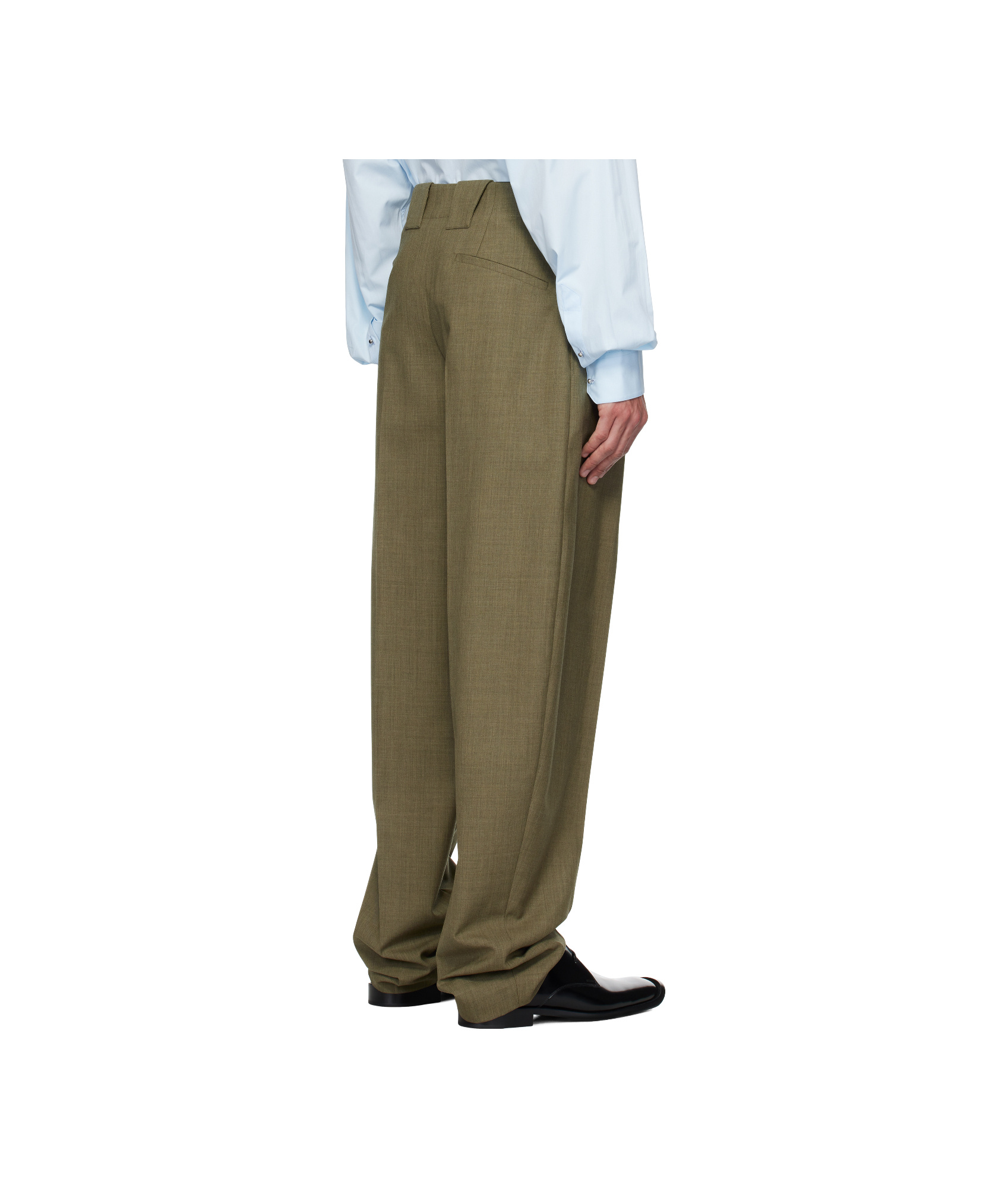 Mugler Khaki Pleated Wide Leg Trousers In Green