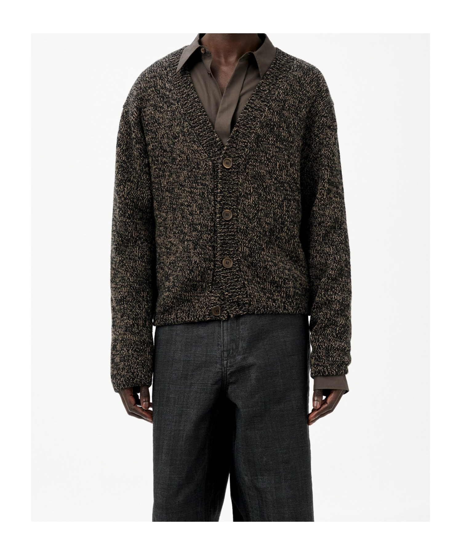 Our Legacy Brown Textured Wool Cardigan In Gray