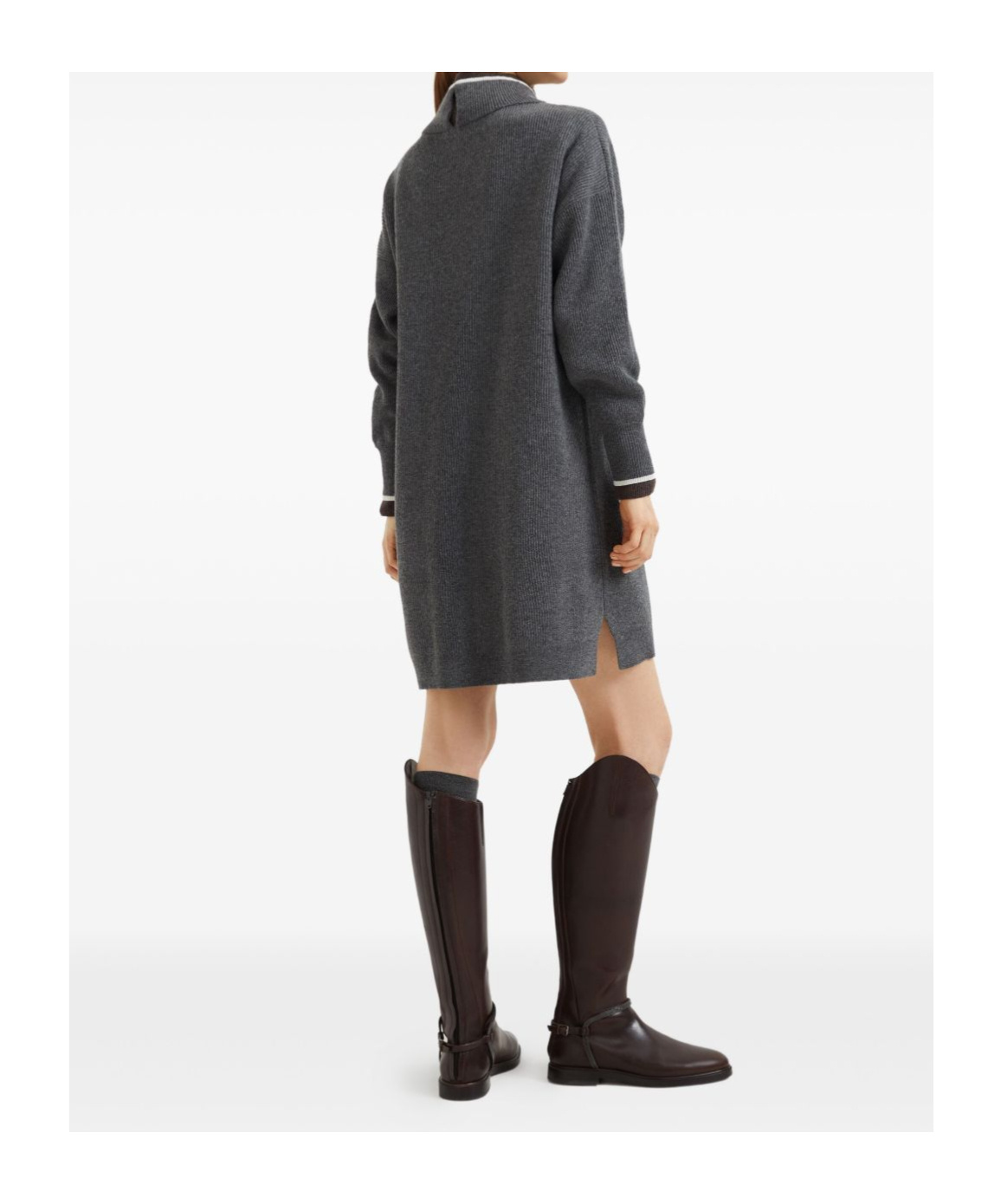 Brunello Cucinelli High-neck Ribbed-knit Mini Dress In Gray