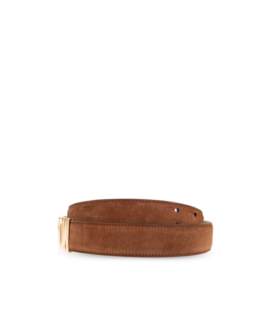Moschino Logo-plaque Suede Belt In Brown