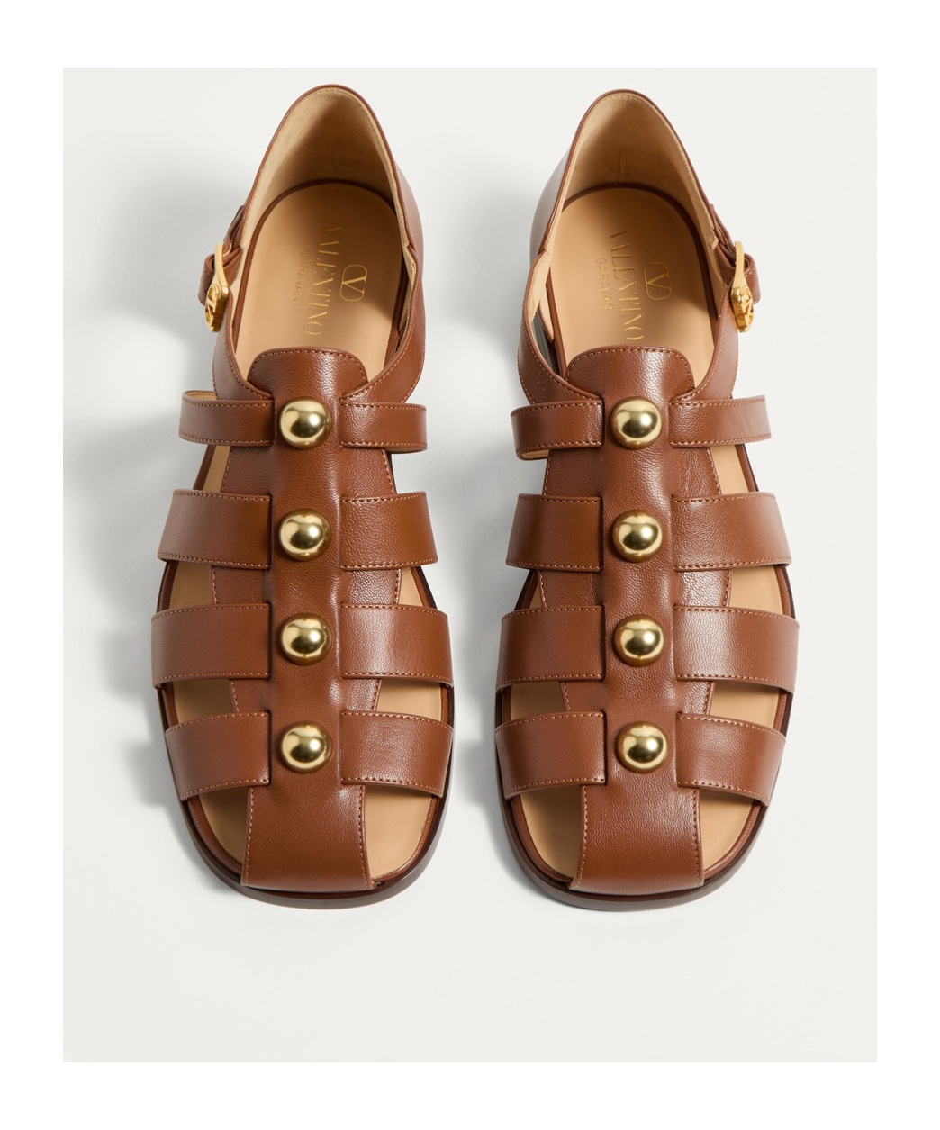 Valentino Garavani Studshield Fisherman Calfskin Sandal In Brown