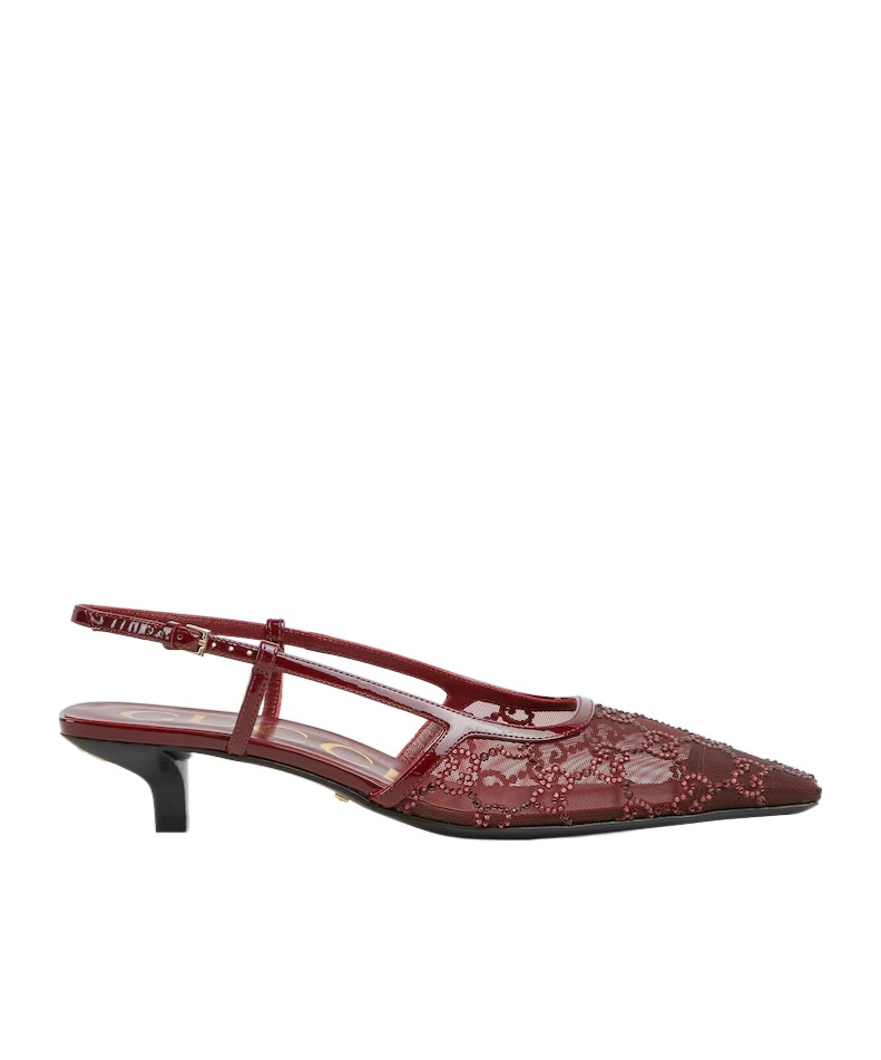 Gucci 35mm Gg Crystal-embellished Slingback Pumps In Burgundy
