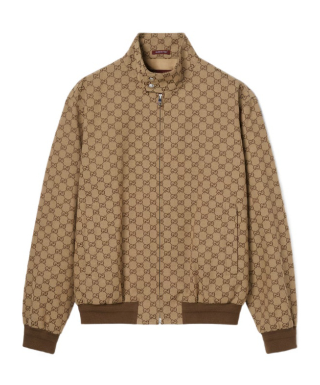 Gucci Monogram Zip-up Bomber Jacket In Brown