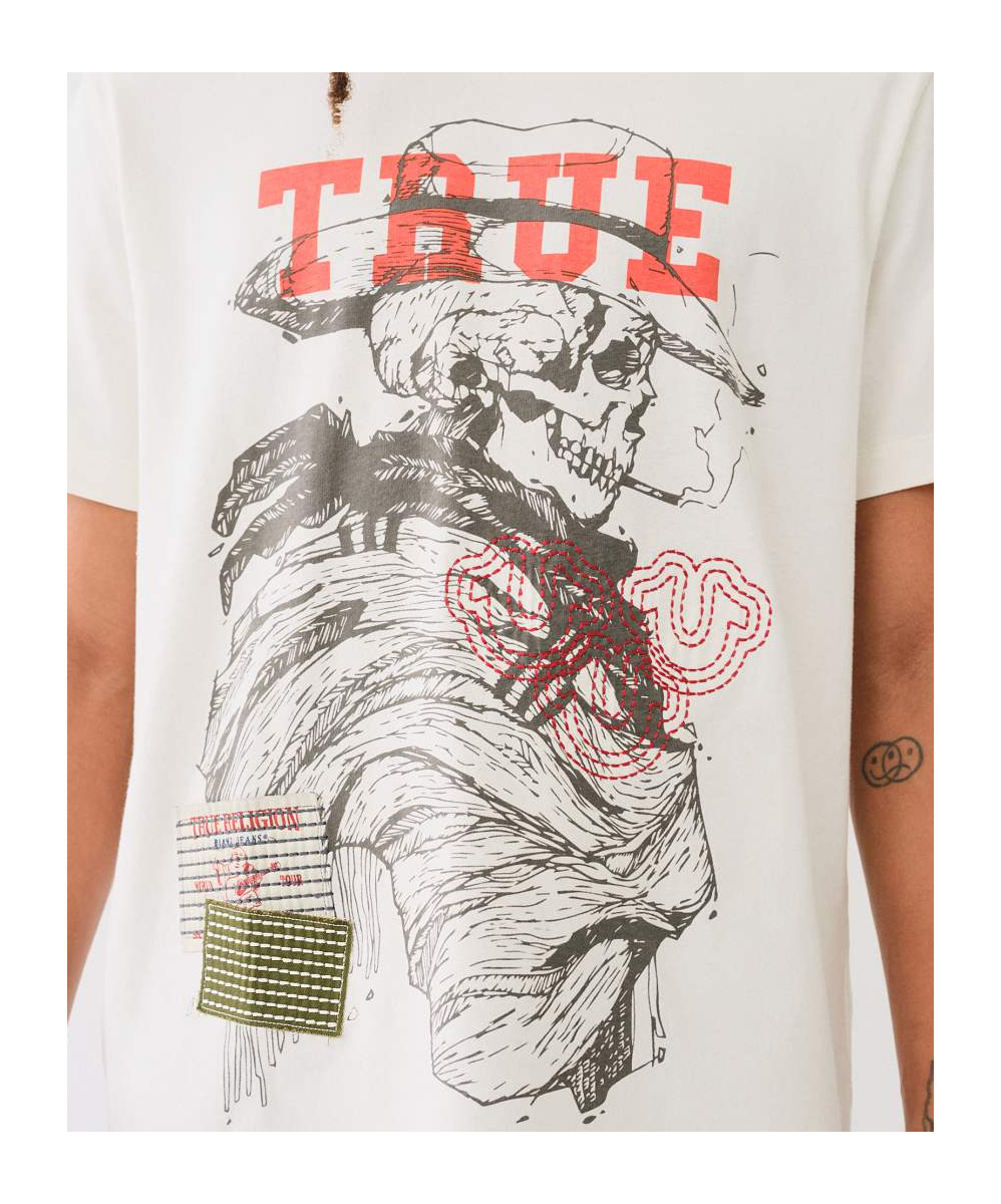 True Religion Skull Yellowstone Sashiko Tee In White