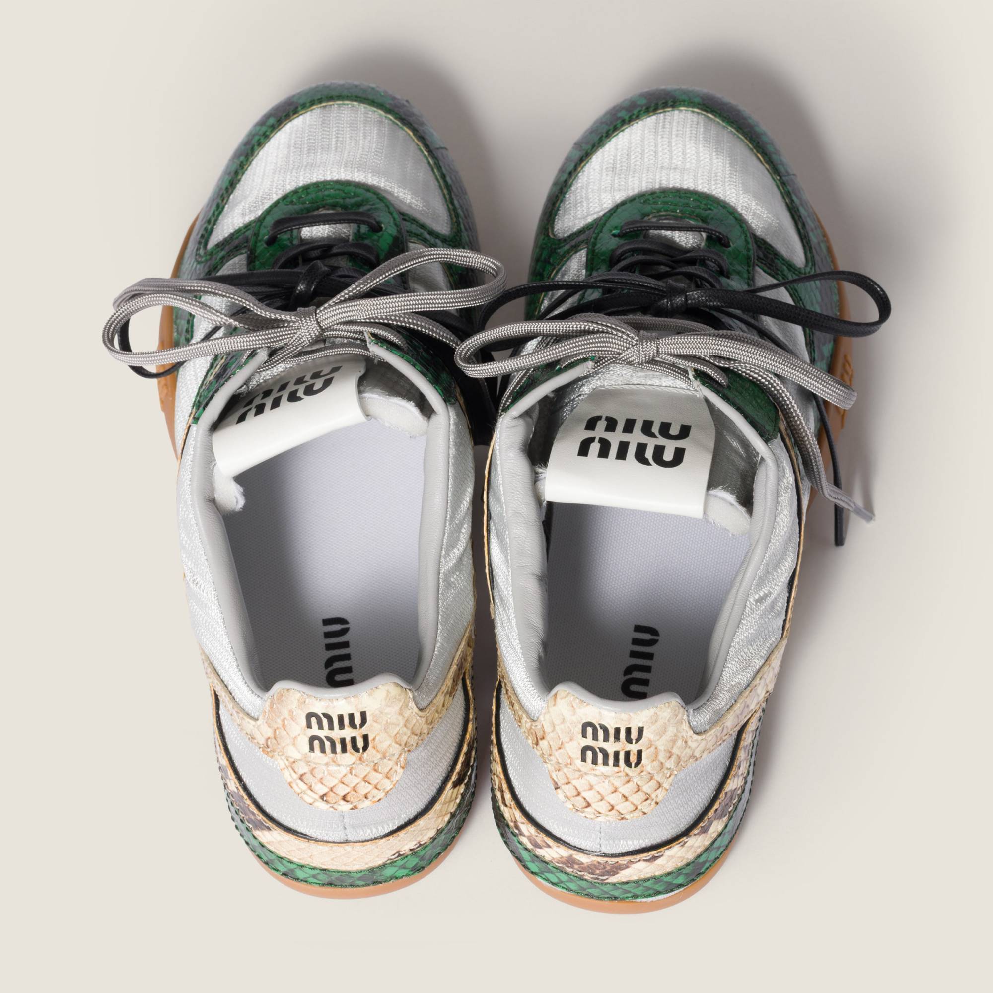 Miu Miu Gymnasium Technical Fabric And Python-print Ayers Leather Sneakers In Multi