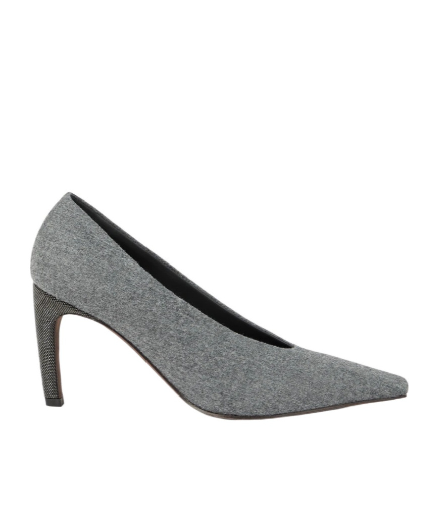 Brunello Cucinelli Water-resistant Virgin Wool Flannel Heels With Precious Details In Gray