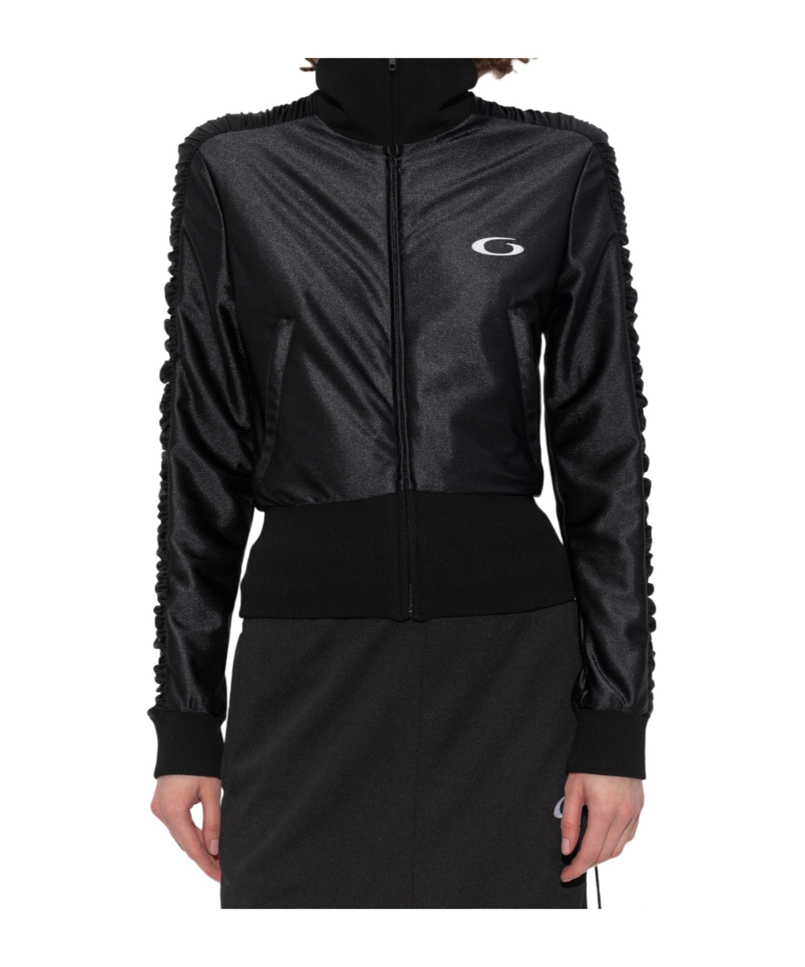 Balenciaga Ruffled-sleeve Zip-up Sweatshirt In Black