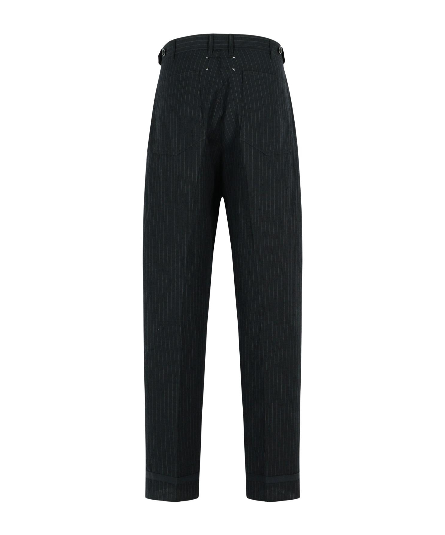 Maison Margiela Linen Blend Trousers Pinstripe Pattern In Black