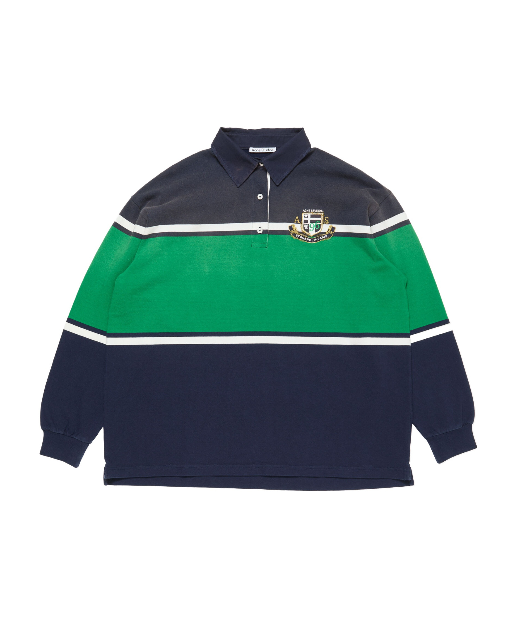 Acne Studios Womens Navy Green Stripe-print Brand-embroidered Cotton-jersey Polo Sweatshirt Dress In Multi
