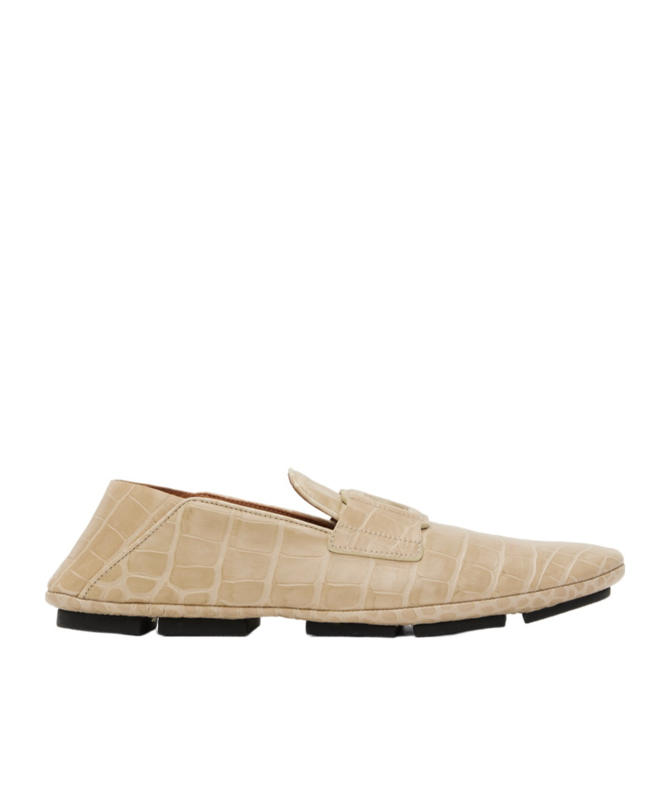 Dolce & Gabbana Beige Crocodile-print Driver Loafers In Nude