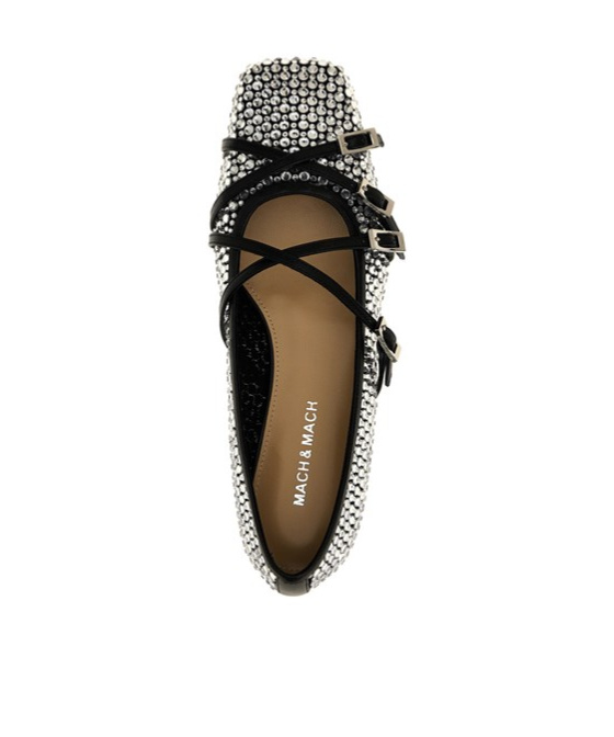 Machmach Crystal Decorated Ballet Shoes In Black