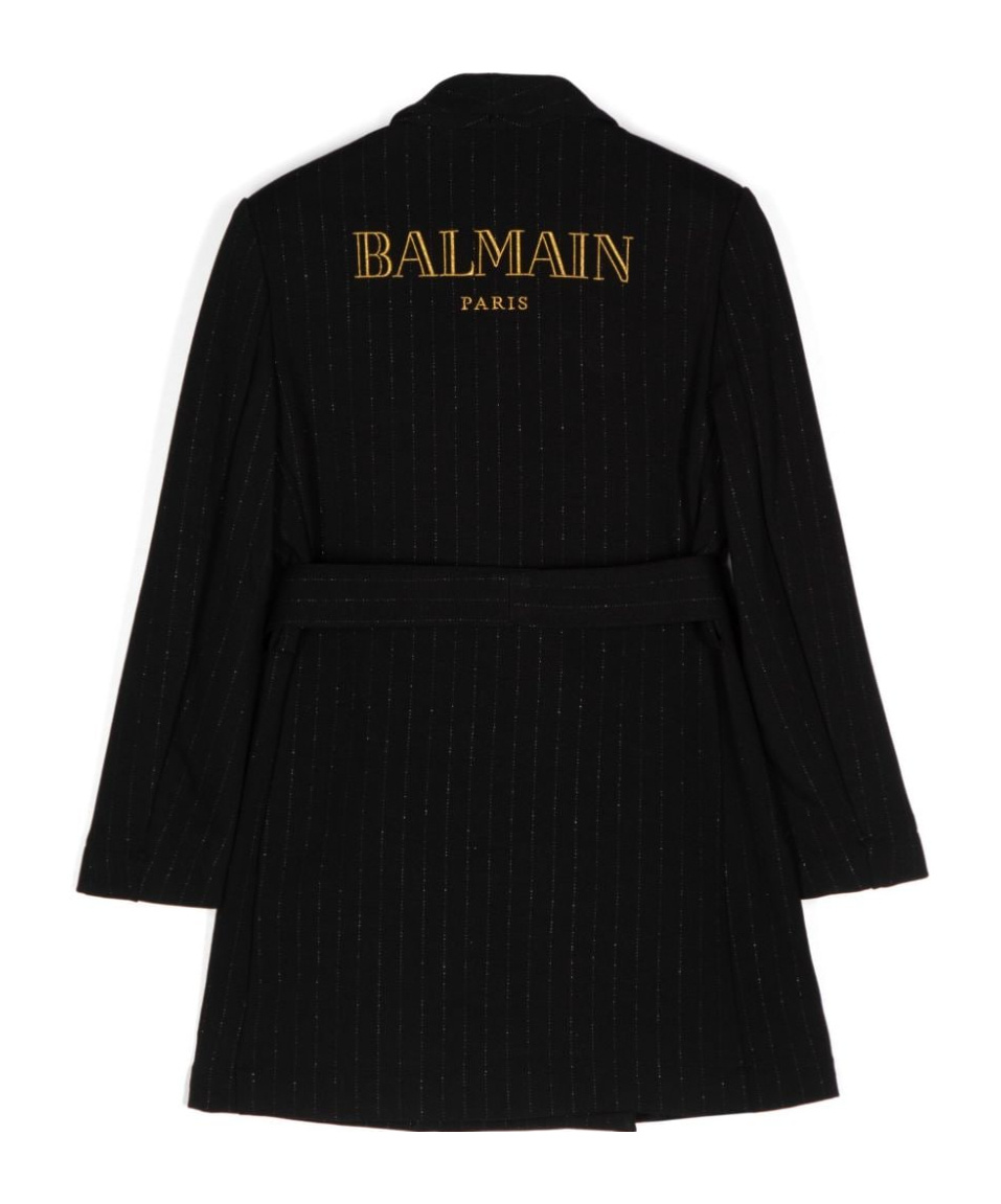 Balmain Striped Double-breasted Coat In Black
