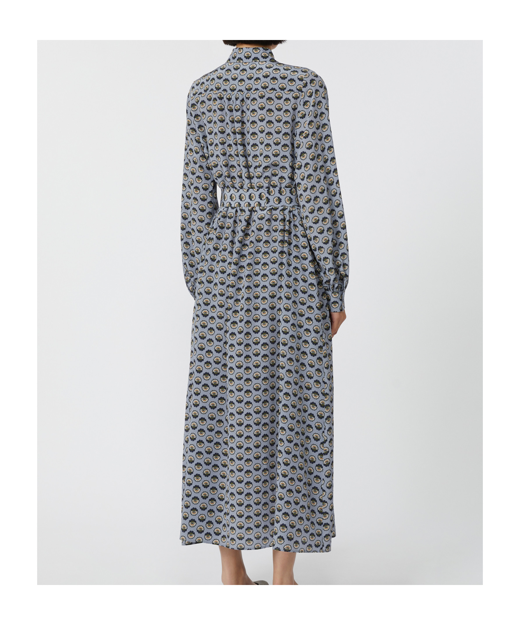 Weekend Max Mara Printed Silk Maxi Shirt Dress In Gold