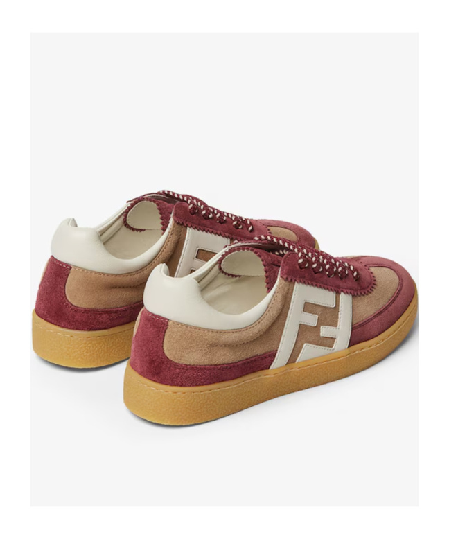 Fendi Burgundy Suede And Nappa Leather Junior Sneakers In Multi
