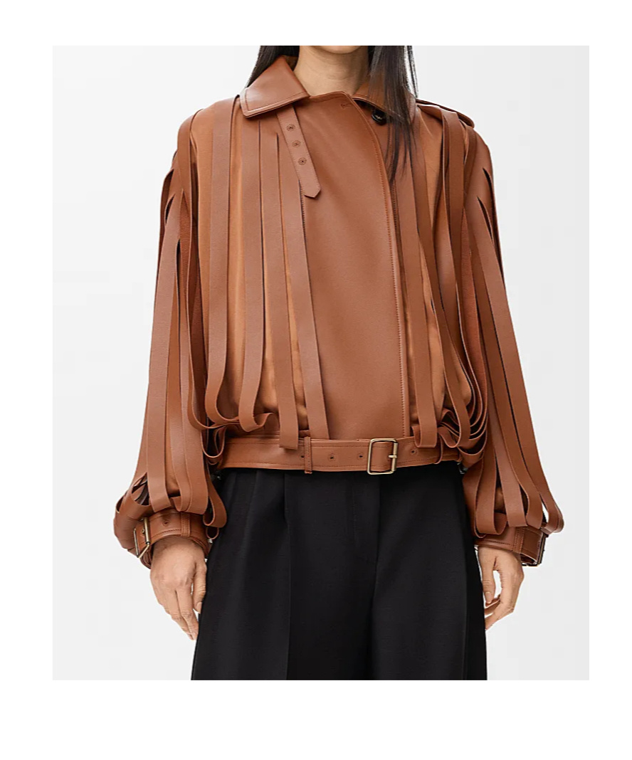 Loewe Long-sleeved Leather Jacket In Brown