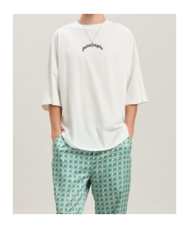 Palm Angels White Black Curved Logo T-shirt In White