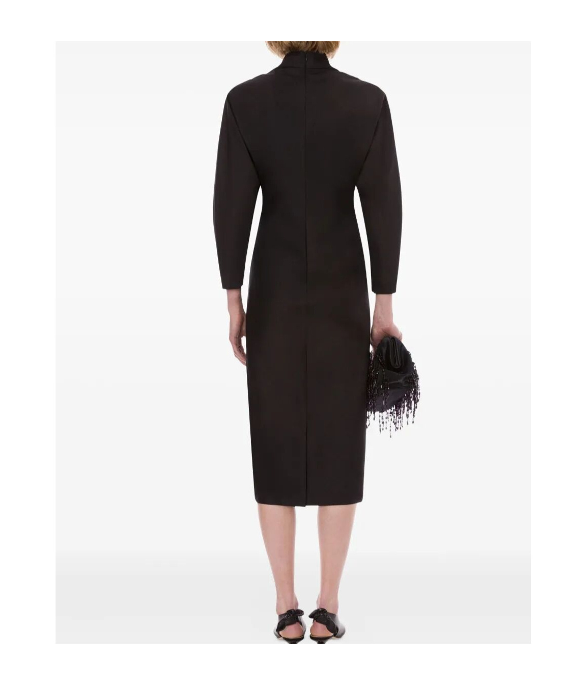 Alberta Ferretti Slit Back Fitted High Neck Midi Dress In Black