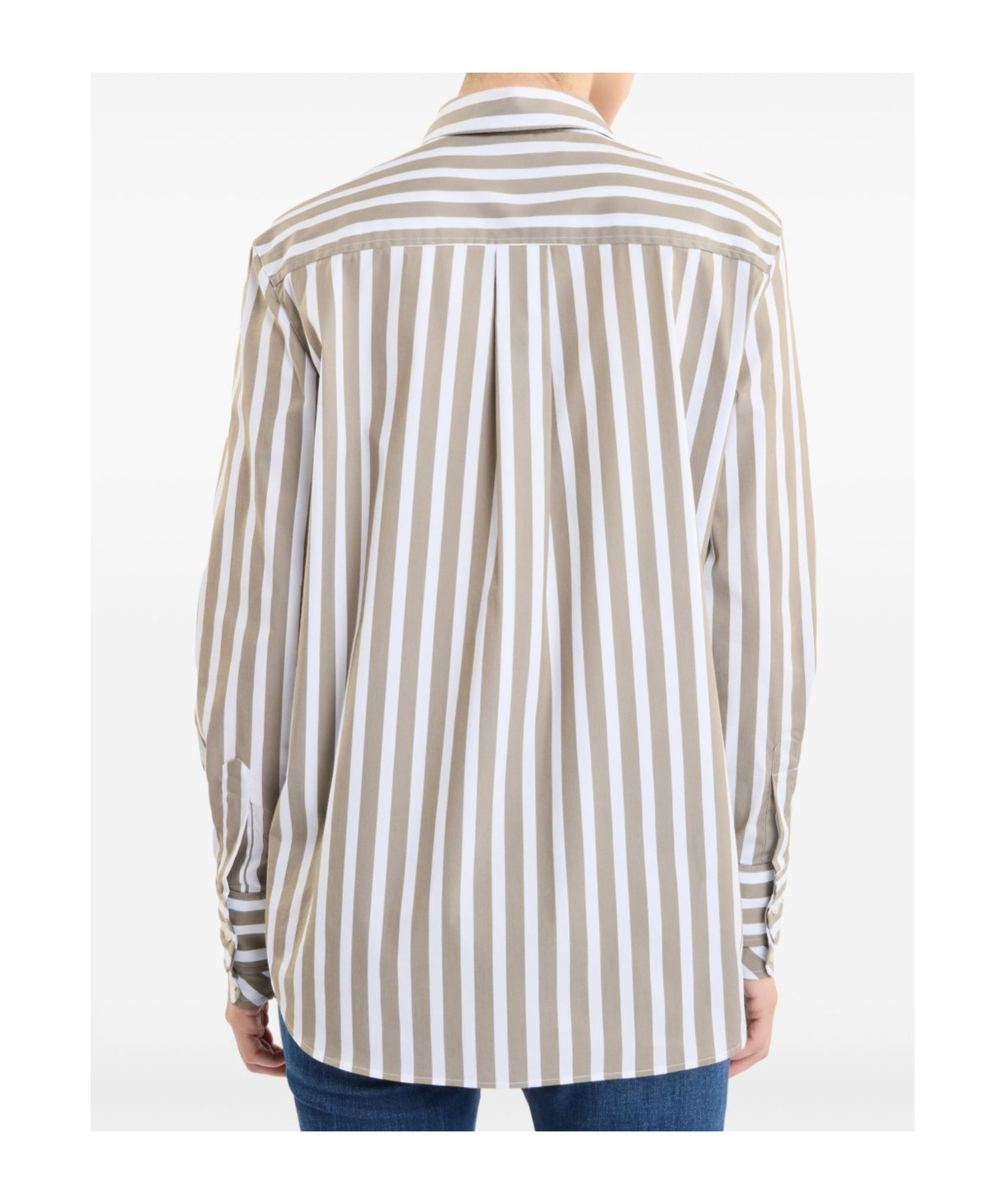 Fay Tailored Cotton Shirt With Vertical Stripes In Nude