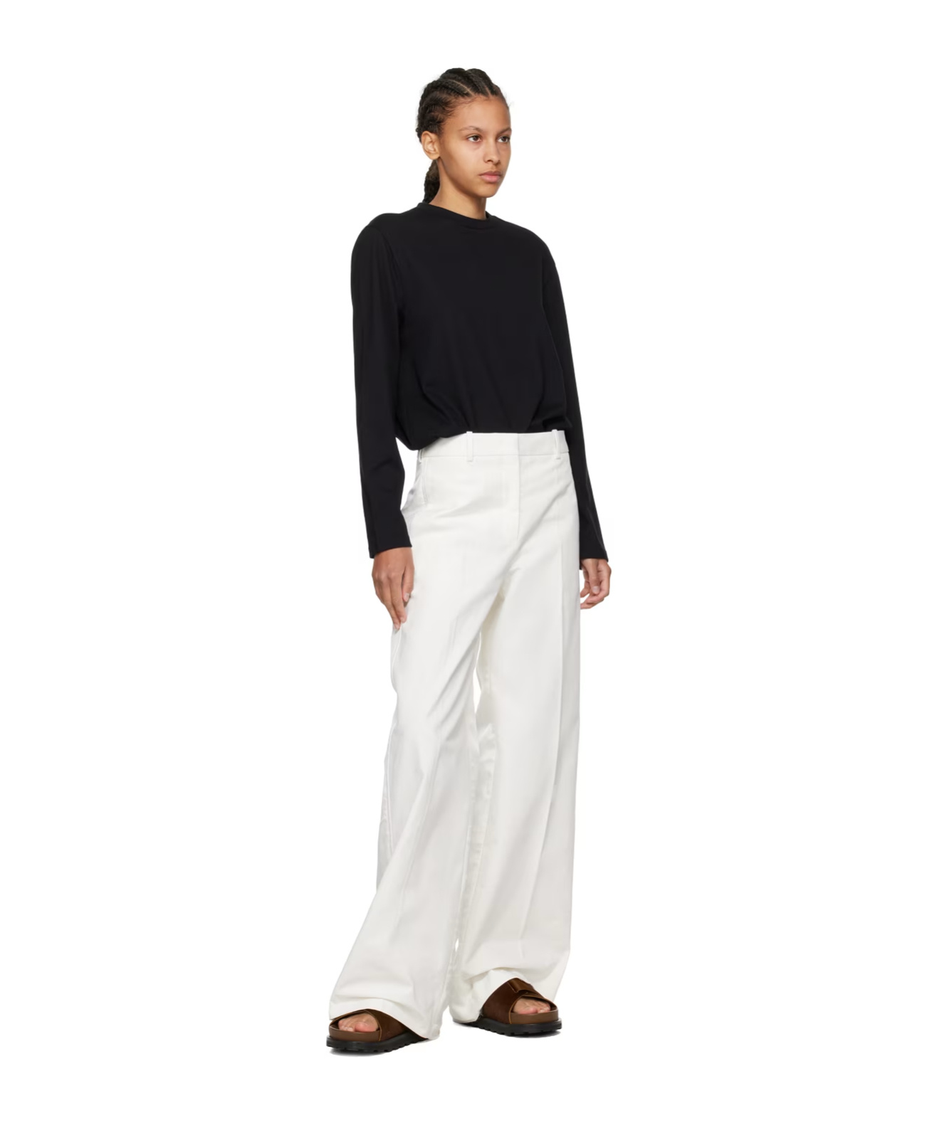 Jil Sander Laminated Belt Loop Casual Pants In White