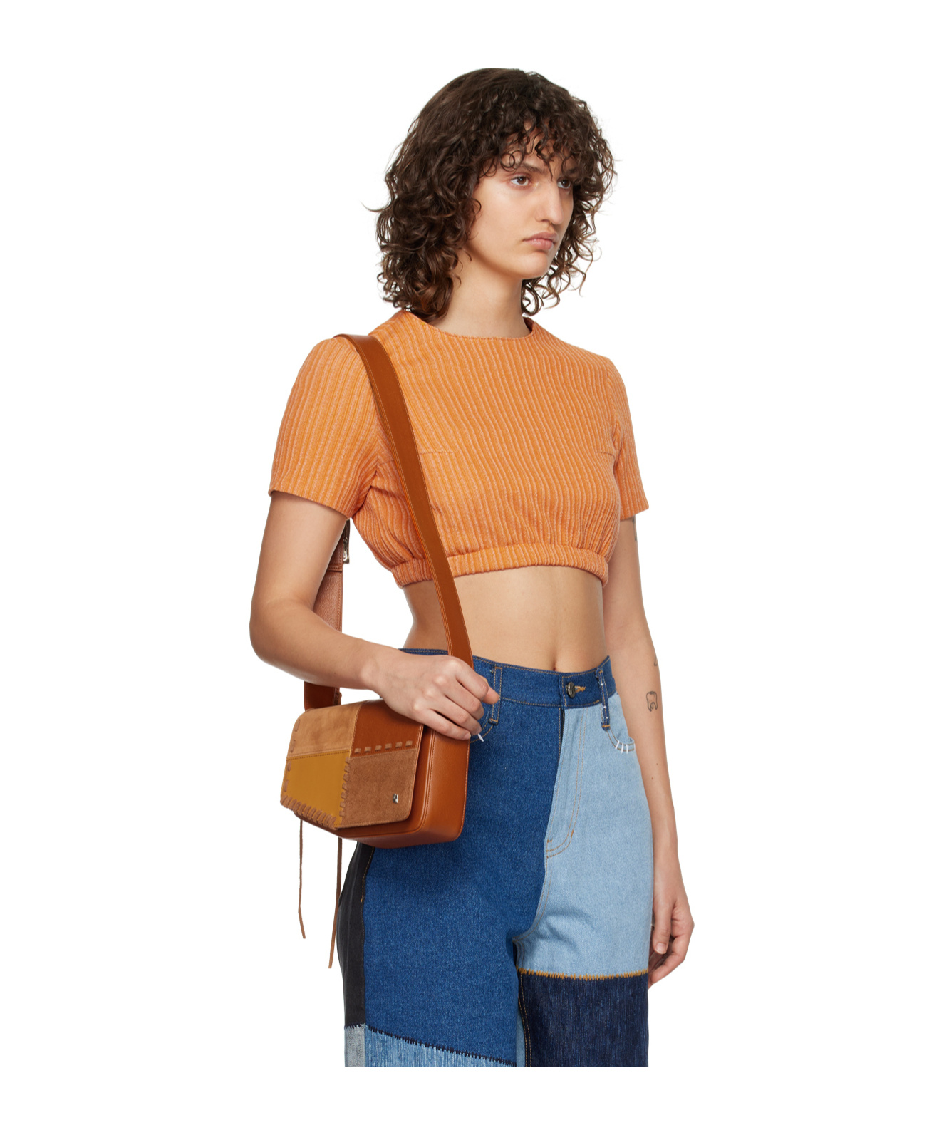 Ader Error Round Collar Short T-shirt In Blue