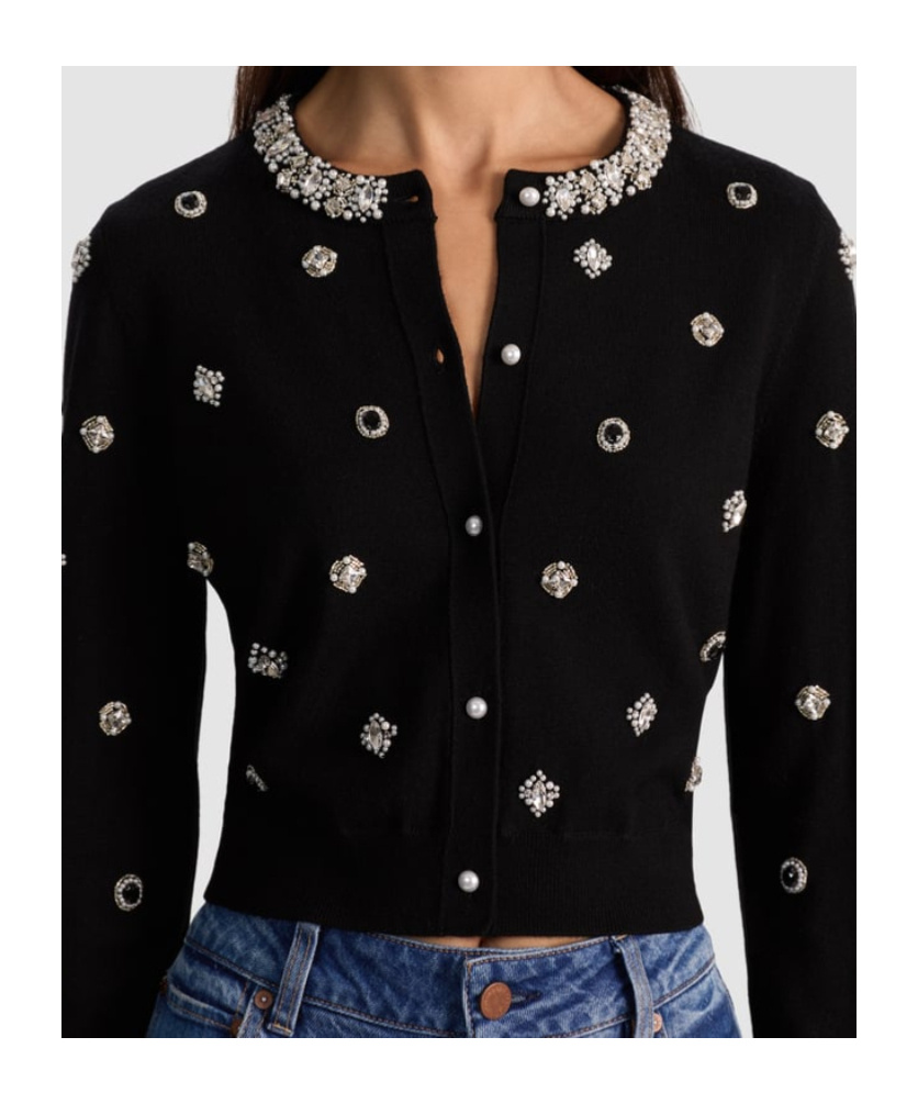 Alice And Olivia Dollie Embellished Cardigan In Black