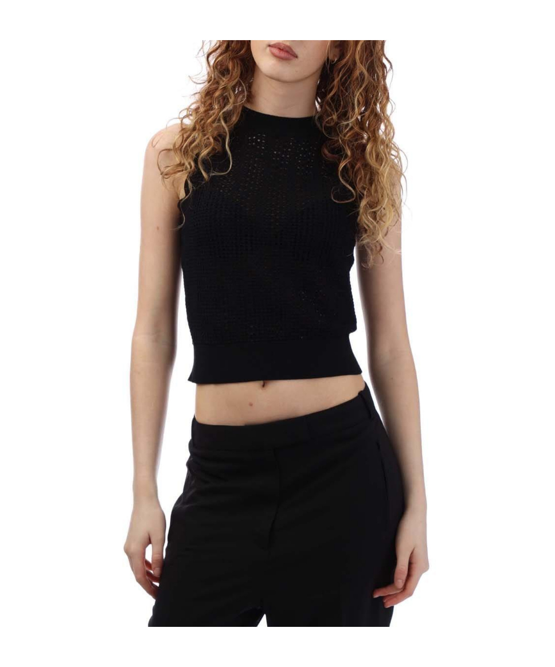 Hugo Boss Sleeveless Knit Cropped Tank Top In Black