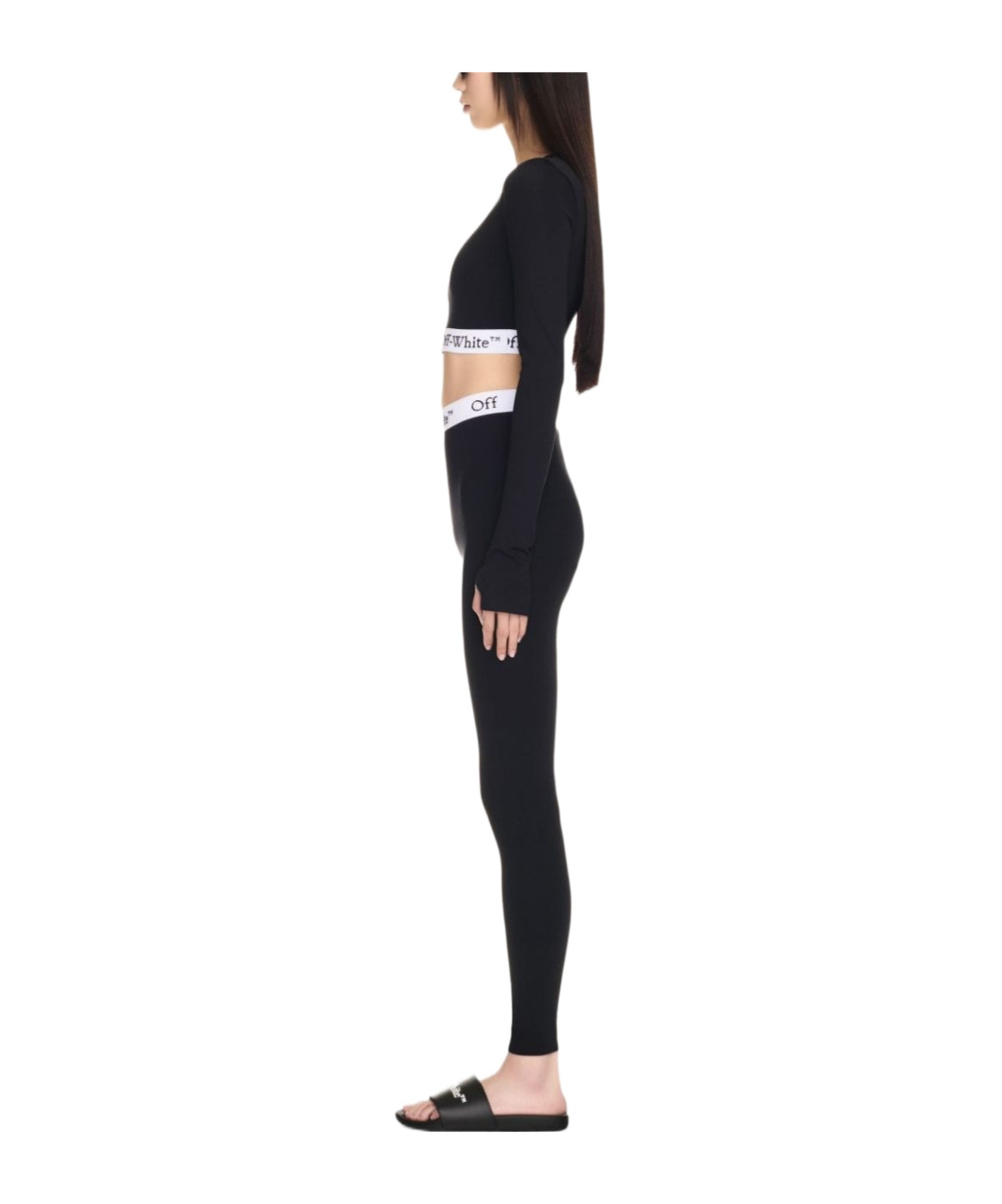 Off-white Logo Band Seamless Leggings With Stretch Fit In Black