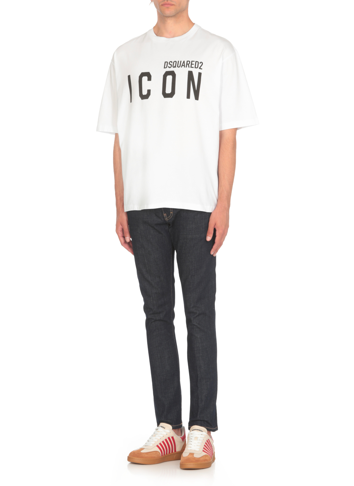 Dsquared2 White Crewneck T-shirt With Maxi Logo Print On The Front In Cotton Man In White