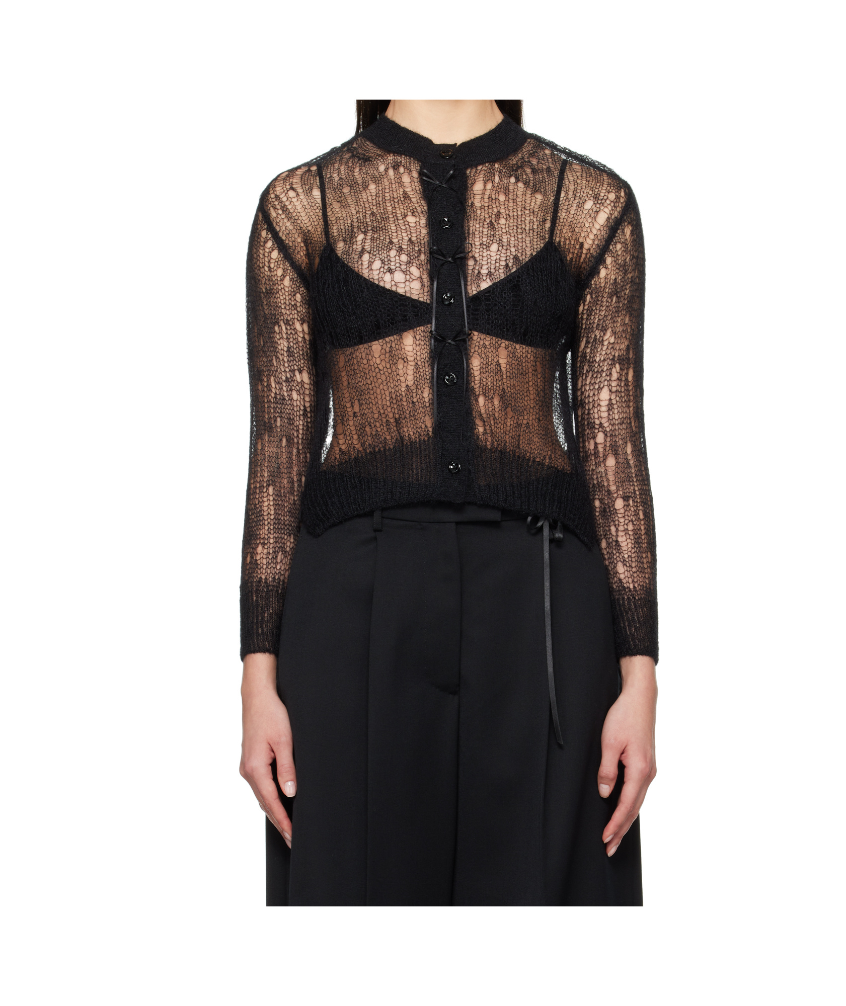 Simone Rocha Cropped Long-sleeved Cardigan In Black