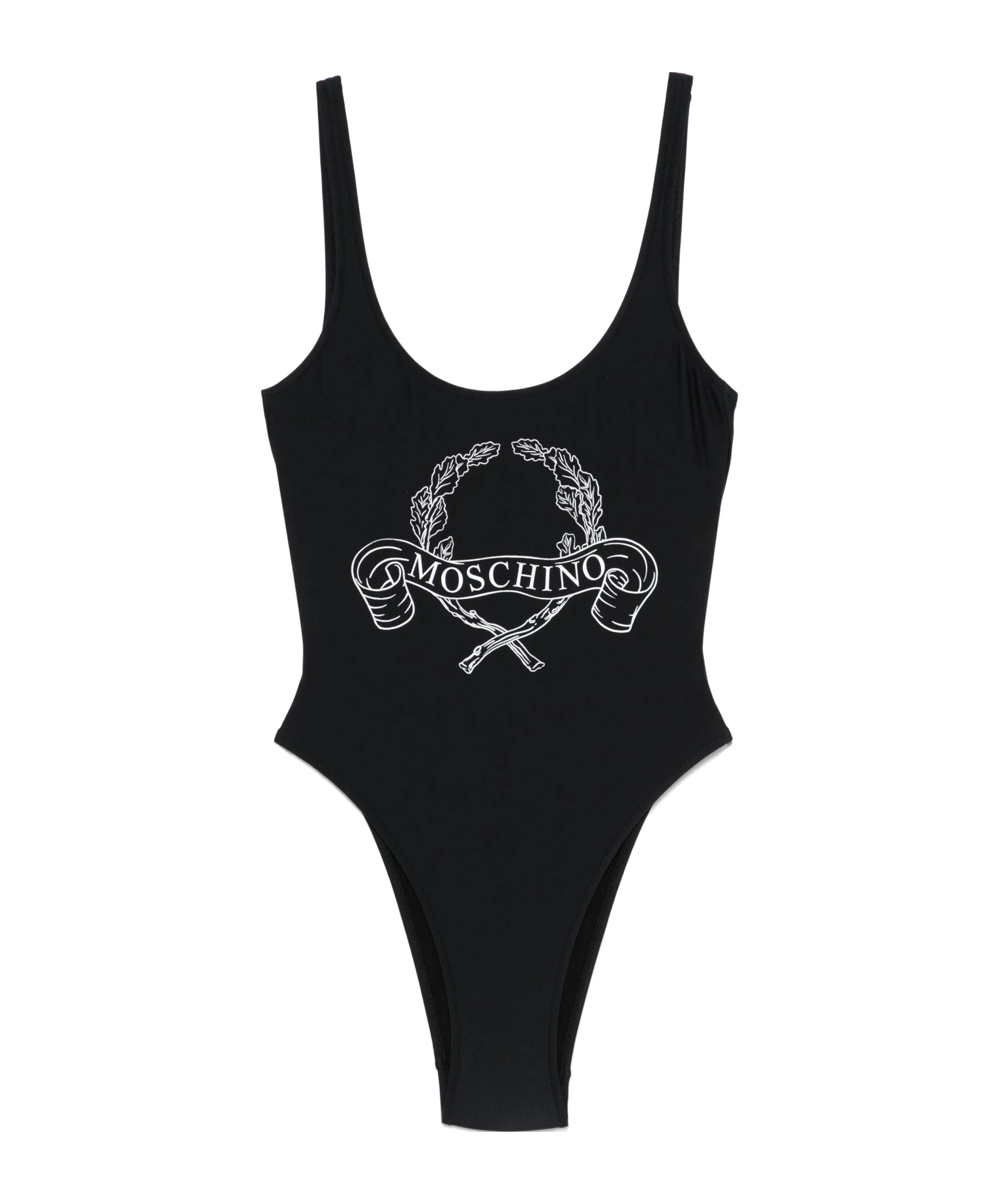 Moschino Couture One-piece Swimsuit Laurel Crown Logo In Black
