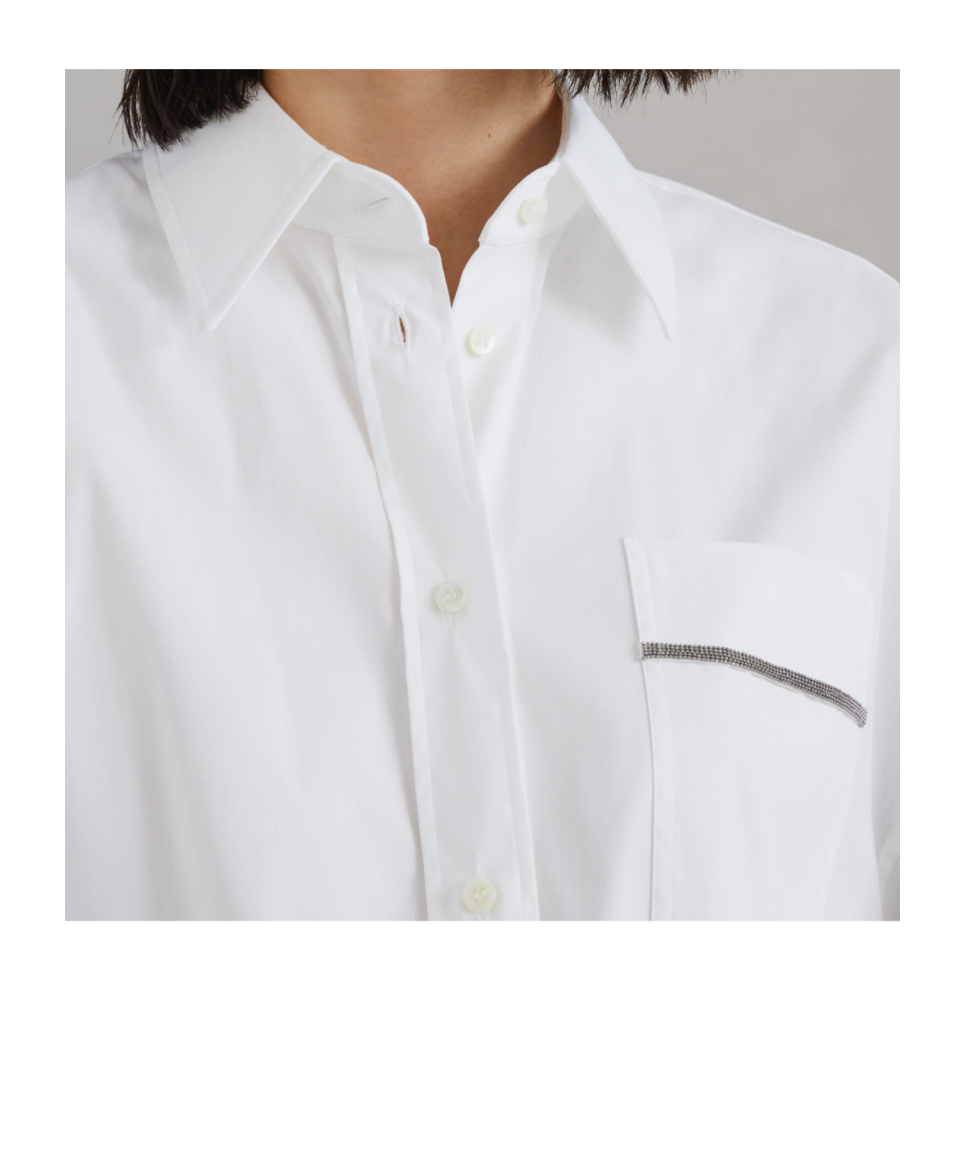 Brunello Cucinelli Stretch-cotton Poplin Monili-trim Longline Shirt In White