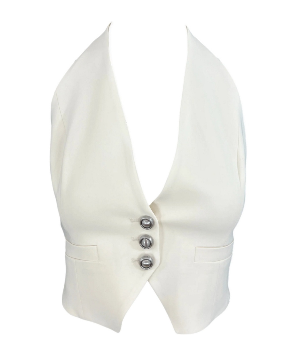 Pinko Halterneck Cropped Waistcoats Button Detailing In White