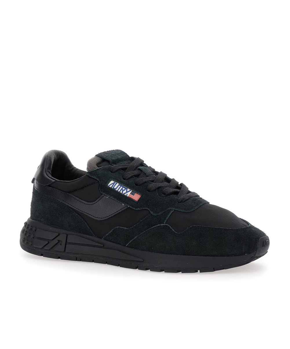 Autry Reelwind Black Low Top Sneakers With Logo Patch Ontongue And Side In Suede Man
