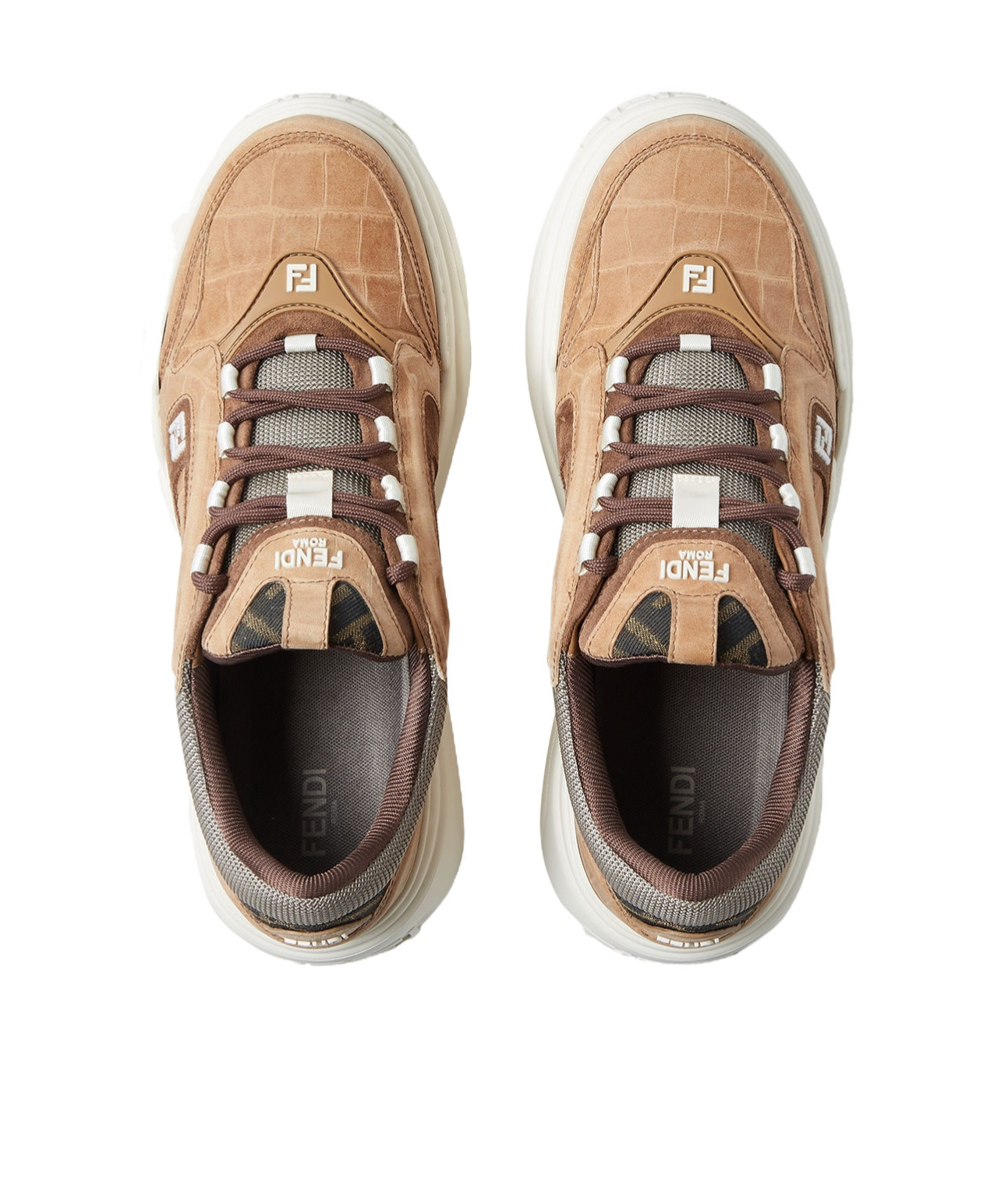 Fendi Crocodile-print Leather Force Sneakers Shoes In Brown