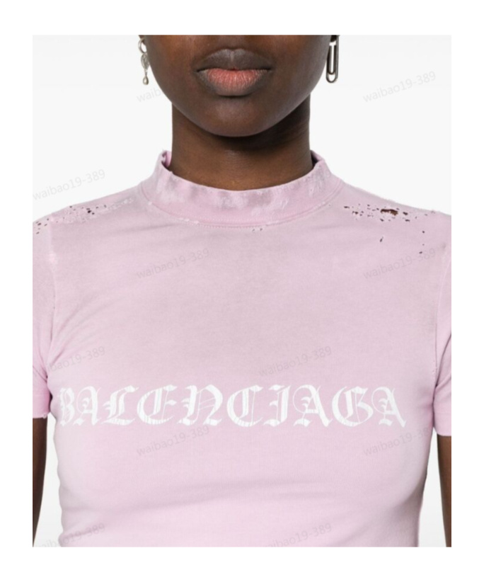 Balenciaga Logo-print Distressed T-shirt In Pink
