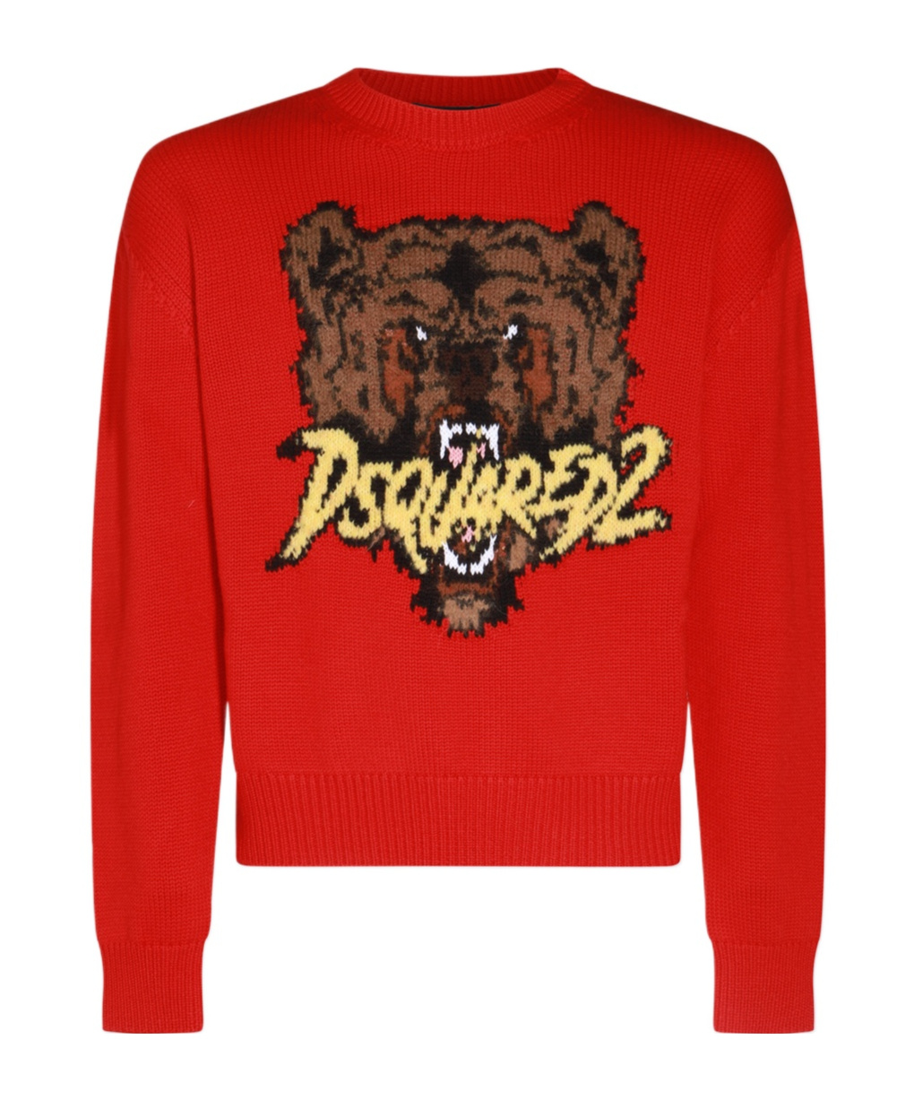 Dsquared2 Crewneck Embroidered Graphic Design Sweater In Red