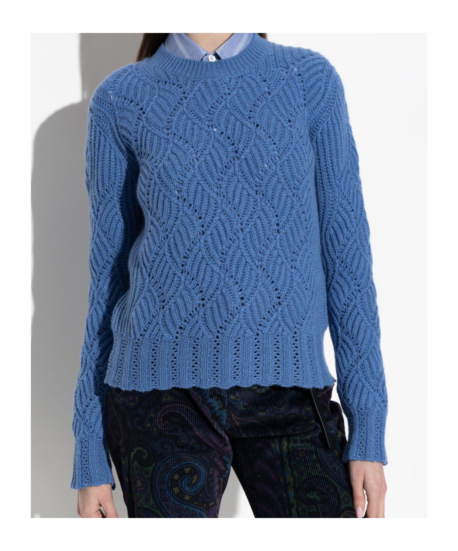 Etro Textured Wave Pattern Knitwear Top With Scalloped Hem In Blue