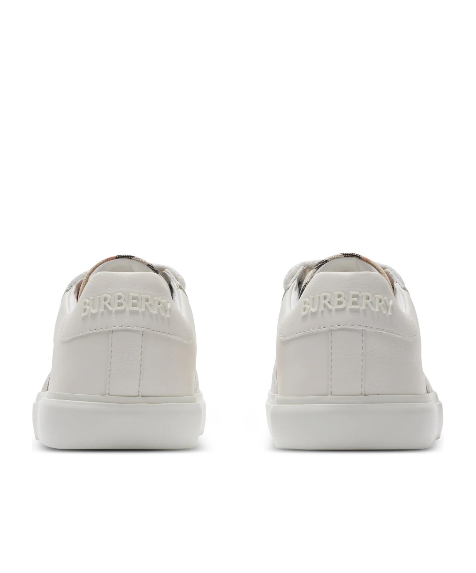 Burberry Leather & Cotton Strap Sneakers In Gray