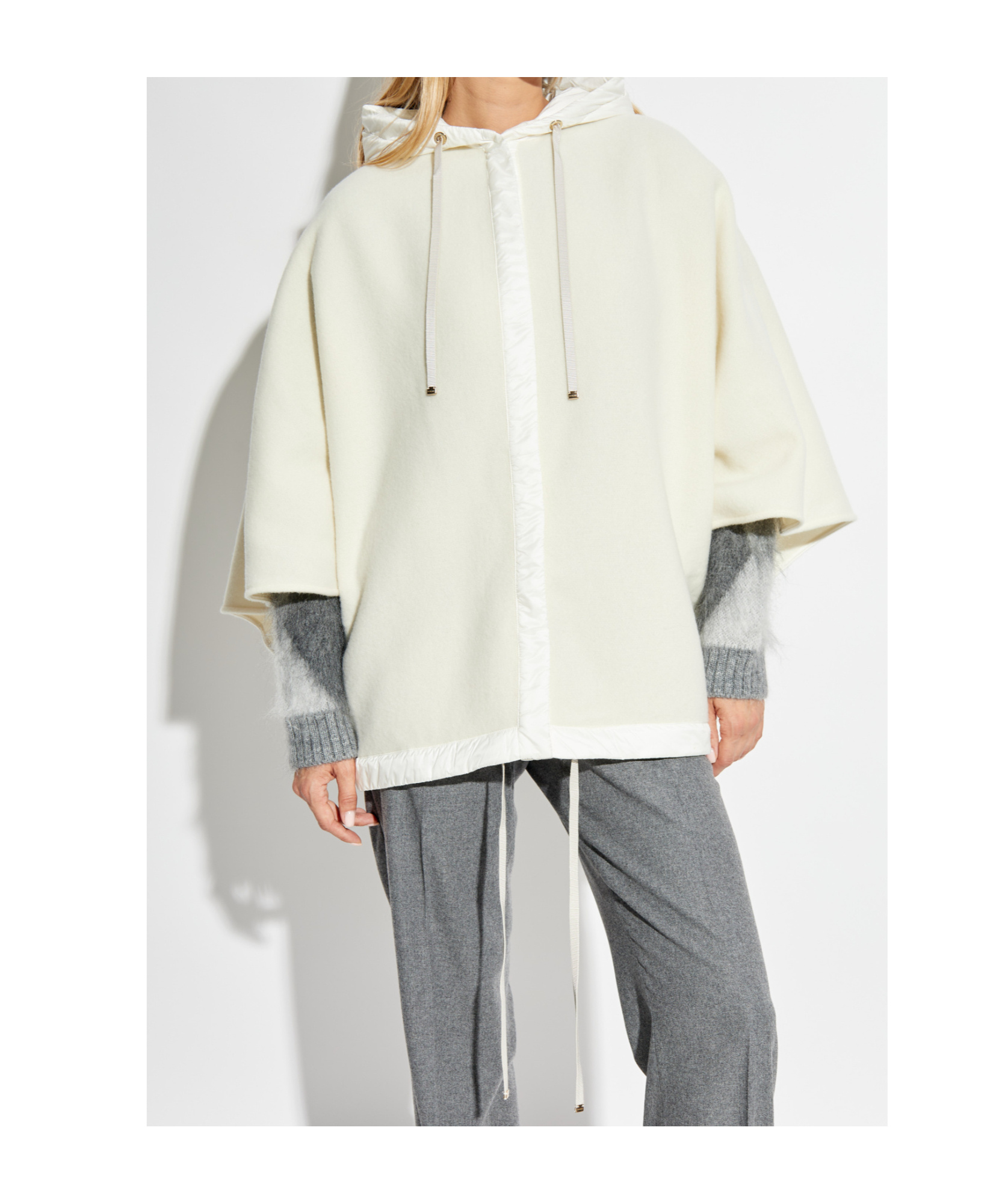 Moncler Hooded Wool Cashmere Cape In White