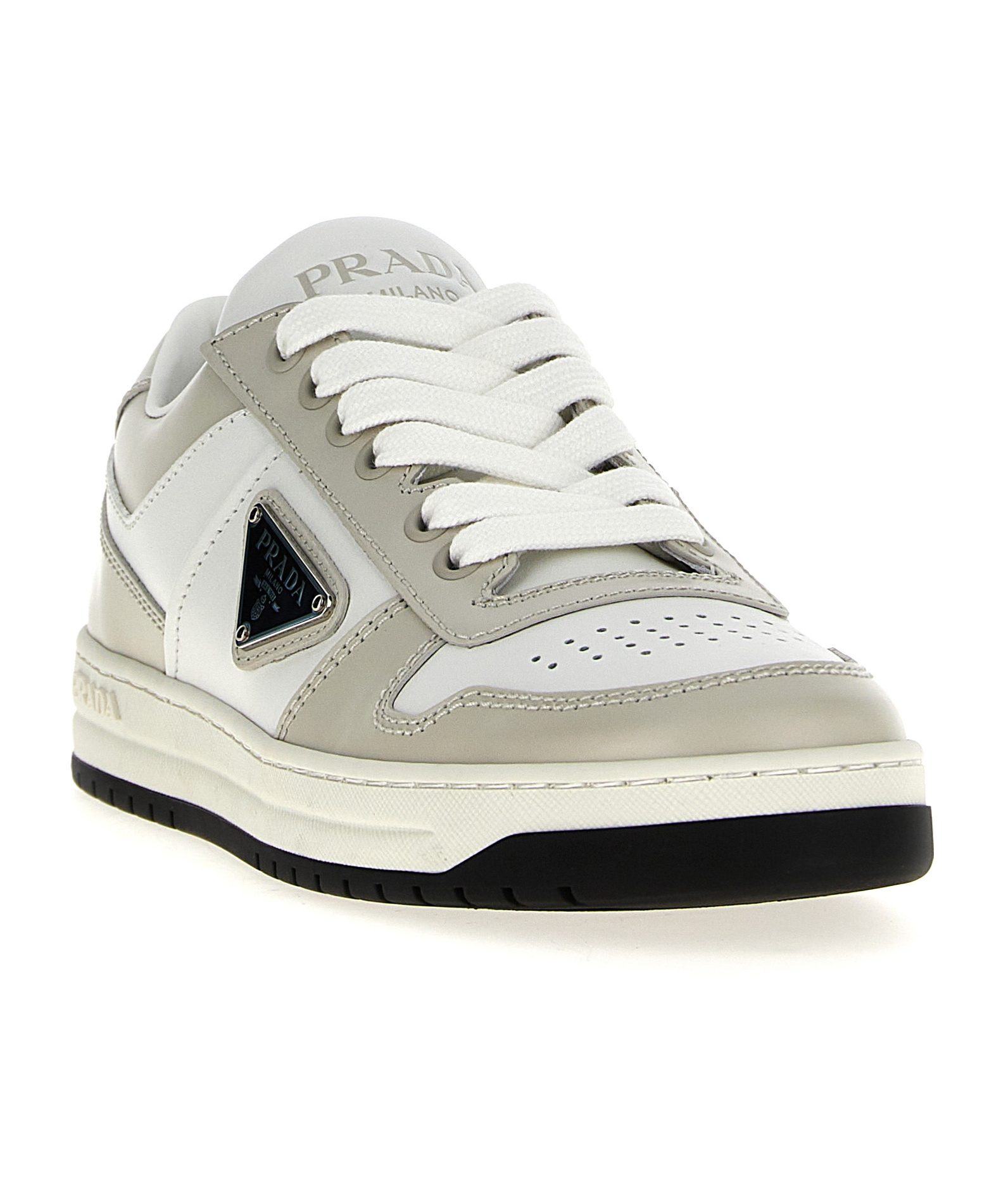 Prada Womens White Downtown Brand-plaque Leather Low-top Trainers
