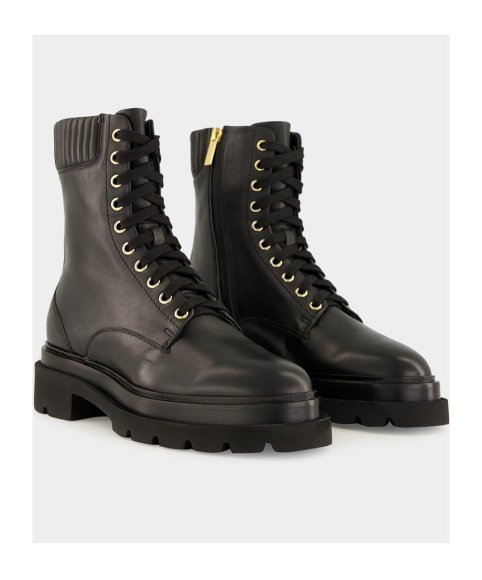 Santoni Quilted Lace-up Boots In Black