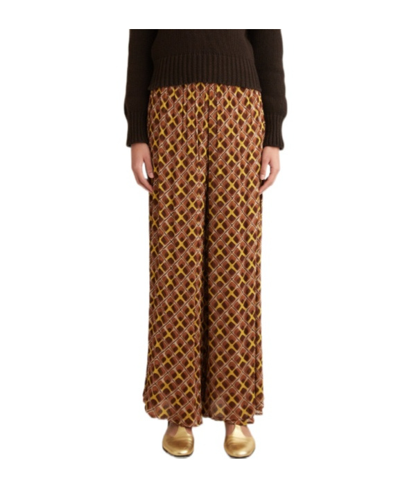 Bode Geometric Print Midi Skirt In Brown