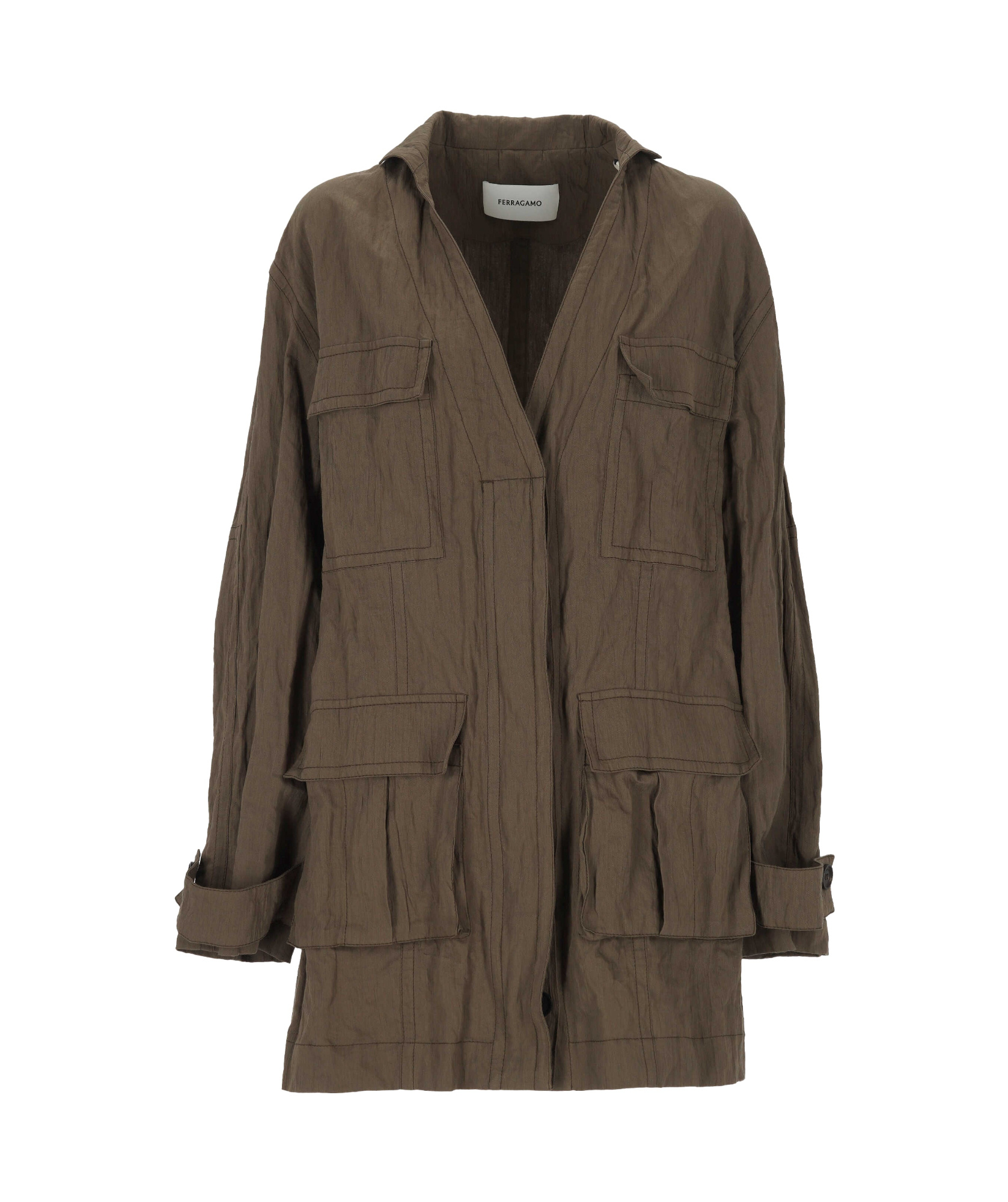 Ferragamo Cotton Ruched Effect Jacket In Brown