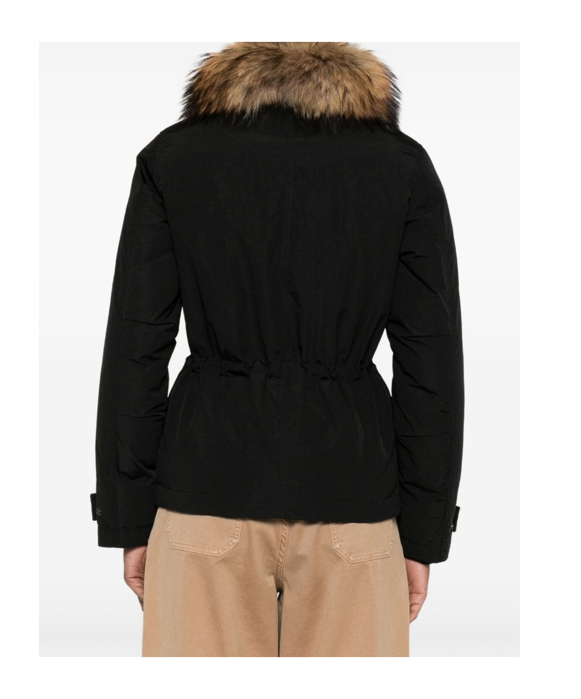 Woolrich Hooded Long Sleeve Down Jacket With Pockets In Black