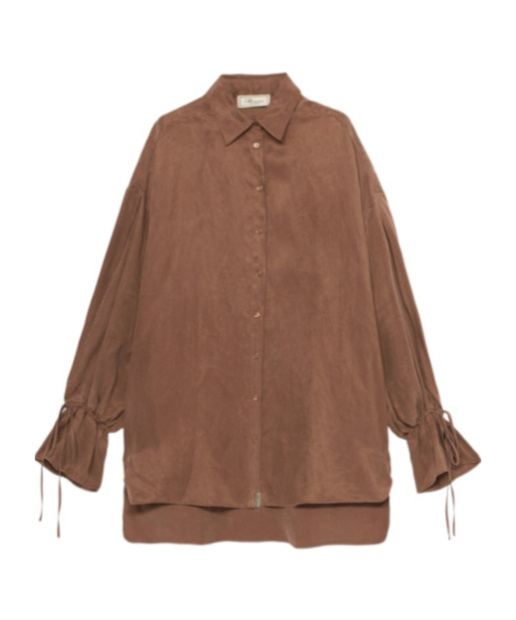 Blumarine Oversized Shirt In Washed Gabardine In Brown