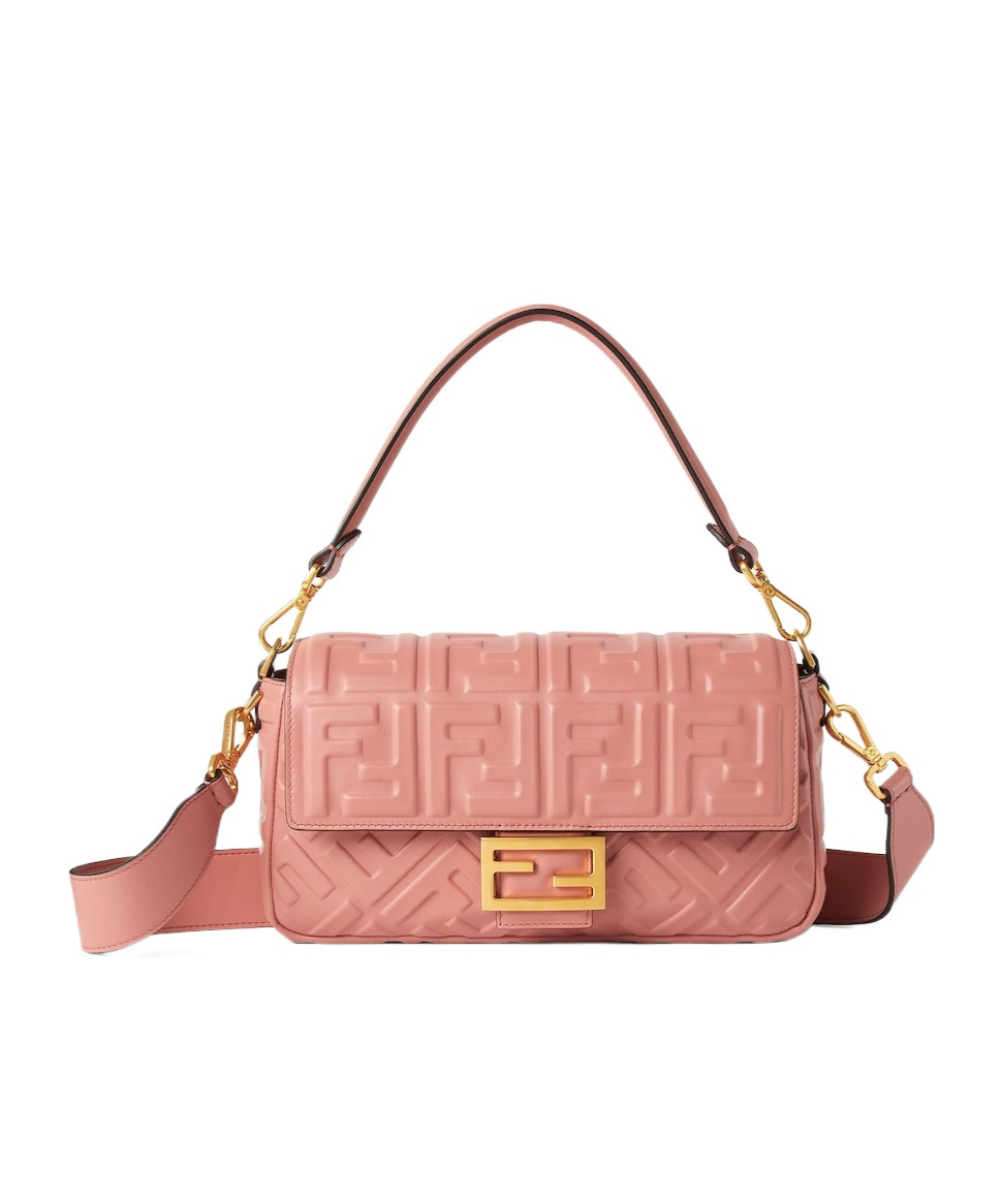 Fendi Medium Quilted Baguette Shoulder Bag With Ff Logo In Pink
