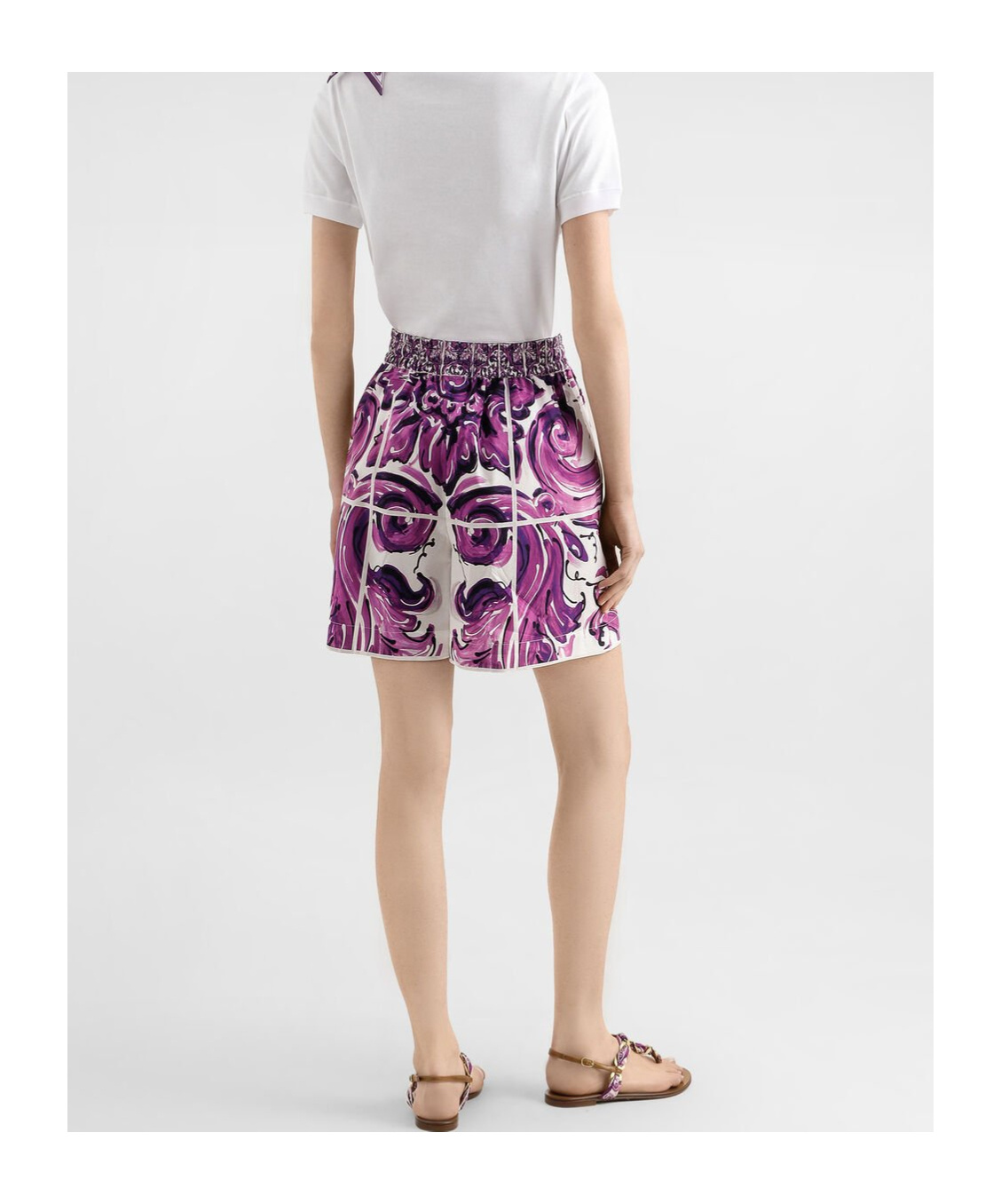 Dolce & Gabbana Women Cotton Shorts With Maiolica Print In Pink