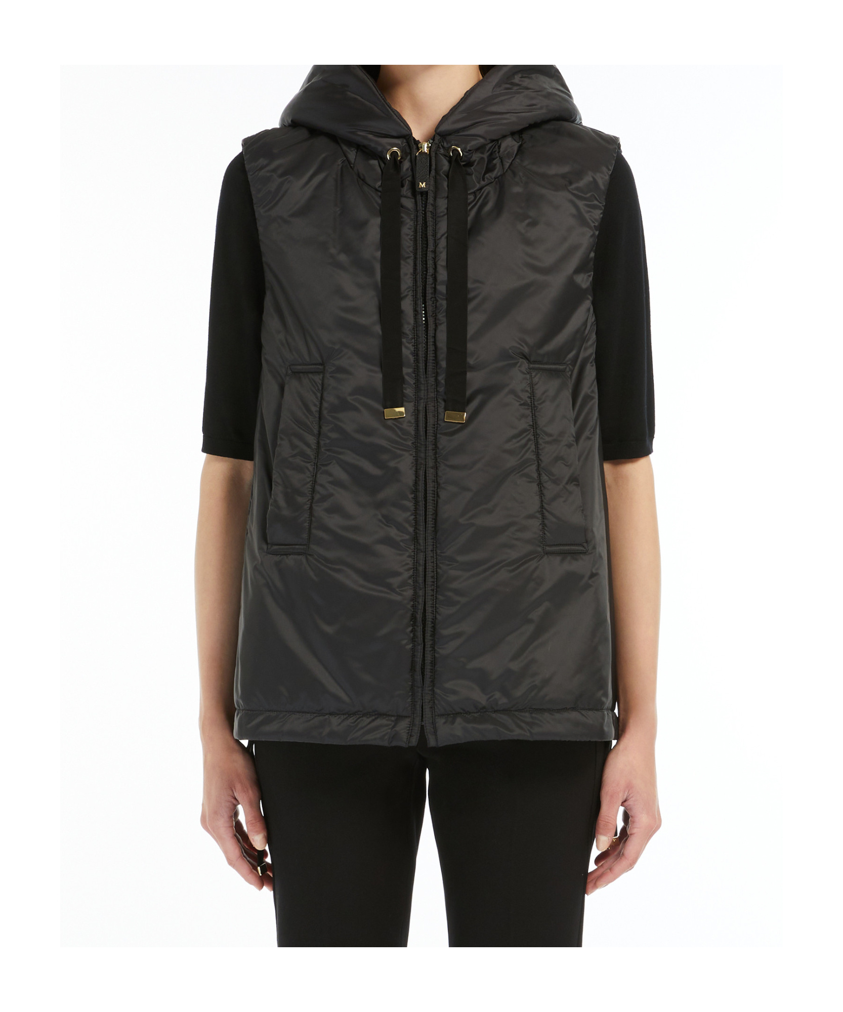 Max Mara Sleeveless High-collar Jacket With Zip-up Front And Adjustable Drawstrings In Black