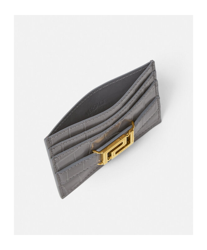 Versace Crocodile Embossed Card Bag In Gray