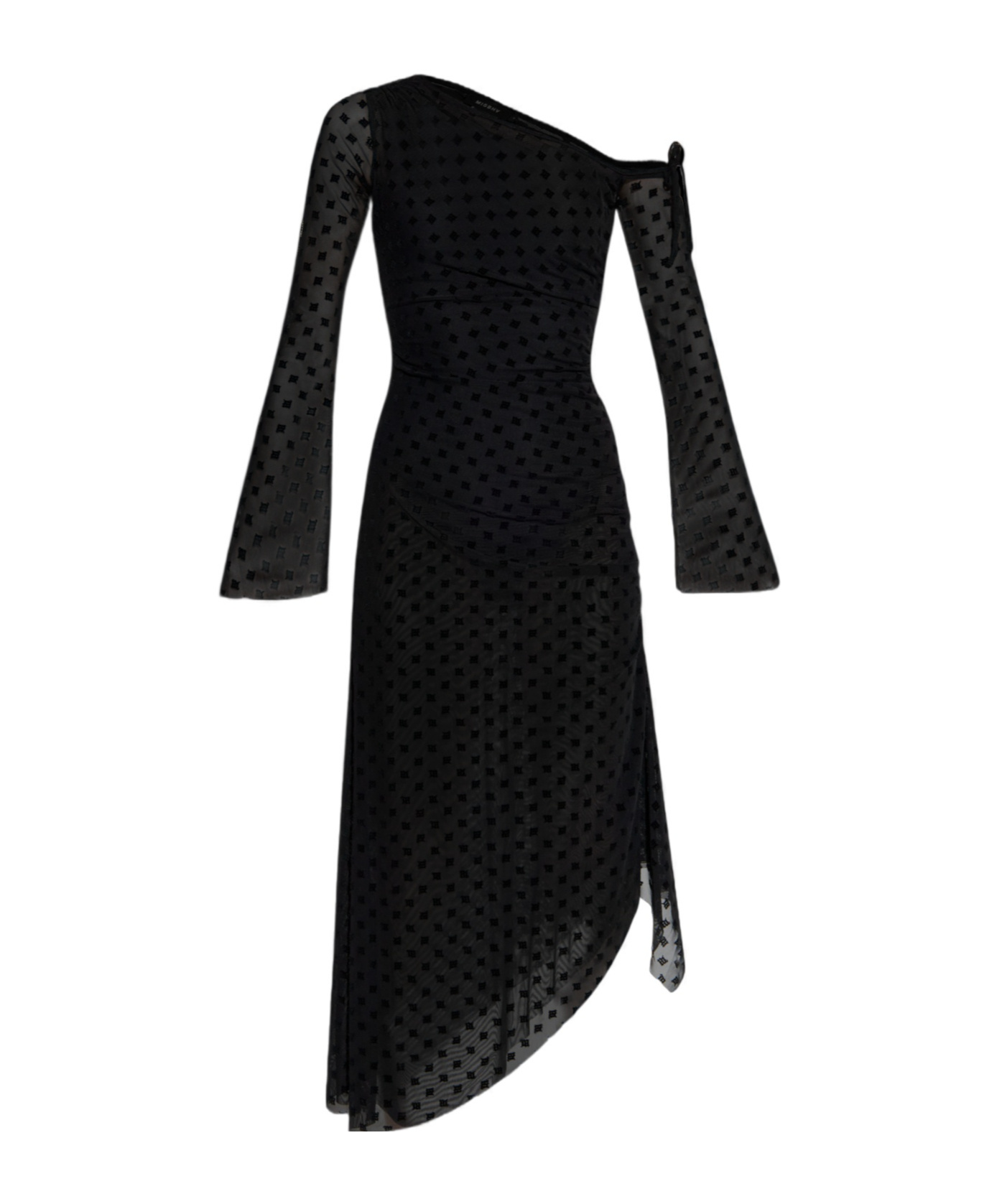 Misbhv Black Sheer Midi Dress With Asymmetric Hem In Black